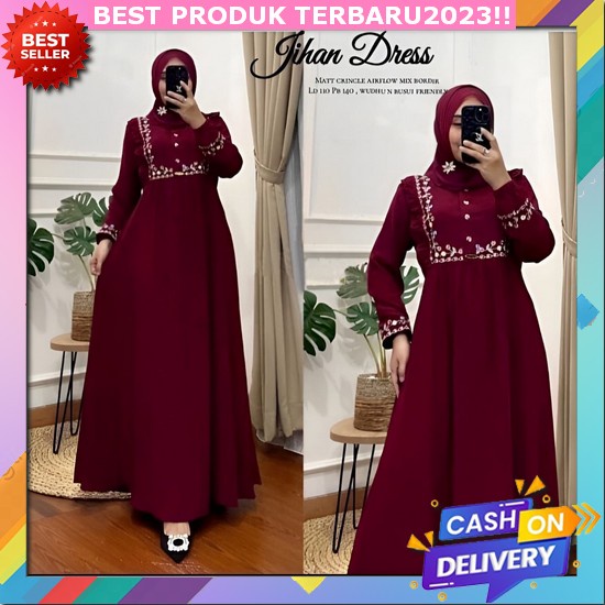 Bisa Cod' Gamis Kondangan Simple Elegan Mewah Maroko Dress Bahan Crinkle Aplikasi Bordir Gamis Dress