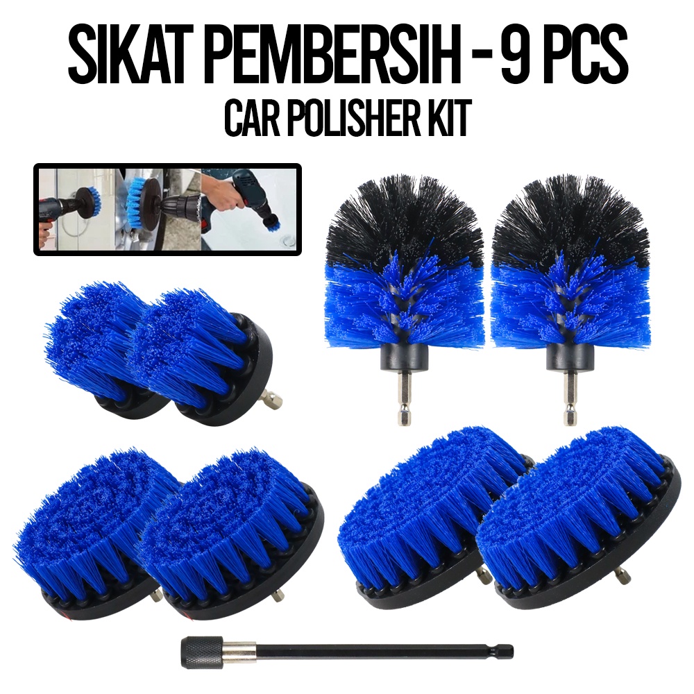 Kepala Sikat Pembersih Brush Car Polisher Kit 9 PCS - DB009 - Blue