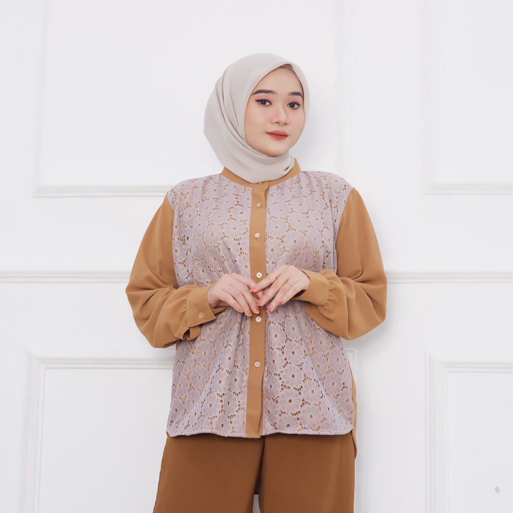 Ayasha Hijab - Alesya Blouse Crincle Baju Brokat Busui Ld 110 Friendly Blouse Brukat Wanita Atasan Kondangan