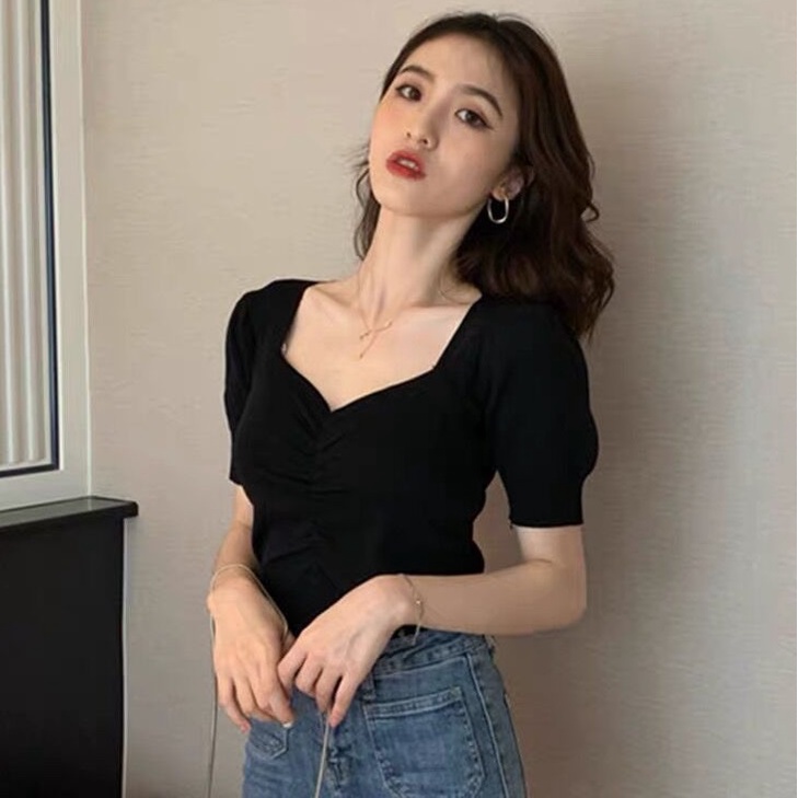 AJW Kaos Rajut Vneck Import Premium Kekinian Korean Style HR | Atasan Wanita Rajut Korean Style Impo