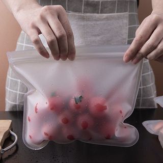 SS Ziplock Penyimpanan Makanan Kulkas  Reusable Ziplock Silicone Tebal Pouch Bag Makanan Kedap Udara Ziplock Buram