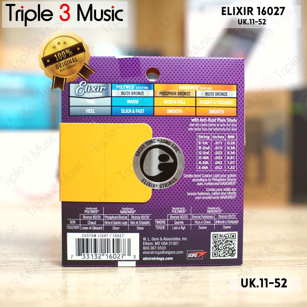 Elixir 16027 11-52 Nanoweb senar gitar akustik ORIGINAL