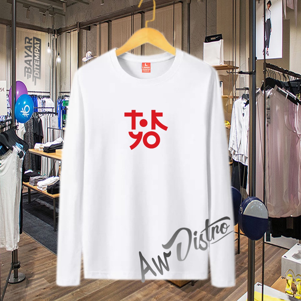 COD Baju Kaos Distro Tokyo Taxt Merah Premium Quality Lengan Panjang Kaos Tulisan Kaos Kata-Kata Kaos Sablon Big Size