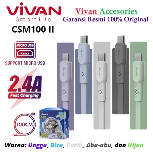 Kabel Data Vivan CSM100 2.1A Micro Usb Original 100% Fast Charging