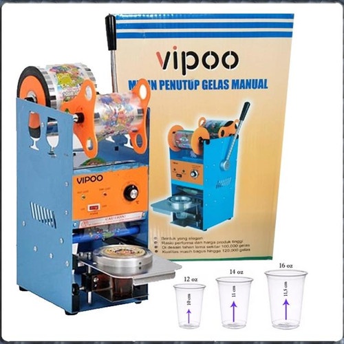 VIPOO Mesin Pres Gelas Plastik / Vipoo Mesin Cup Sealer / Sealing Machine Gelas V-D8 Ukuran 12-16 Oz