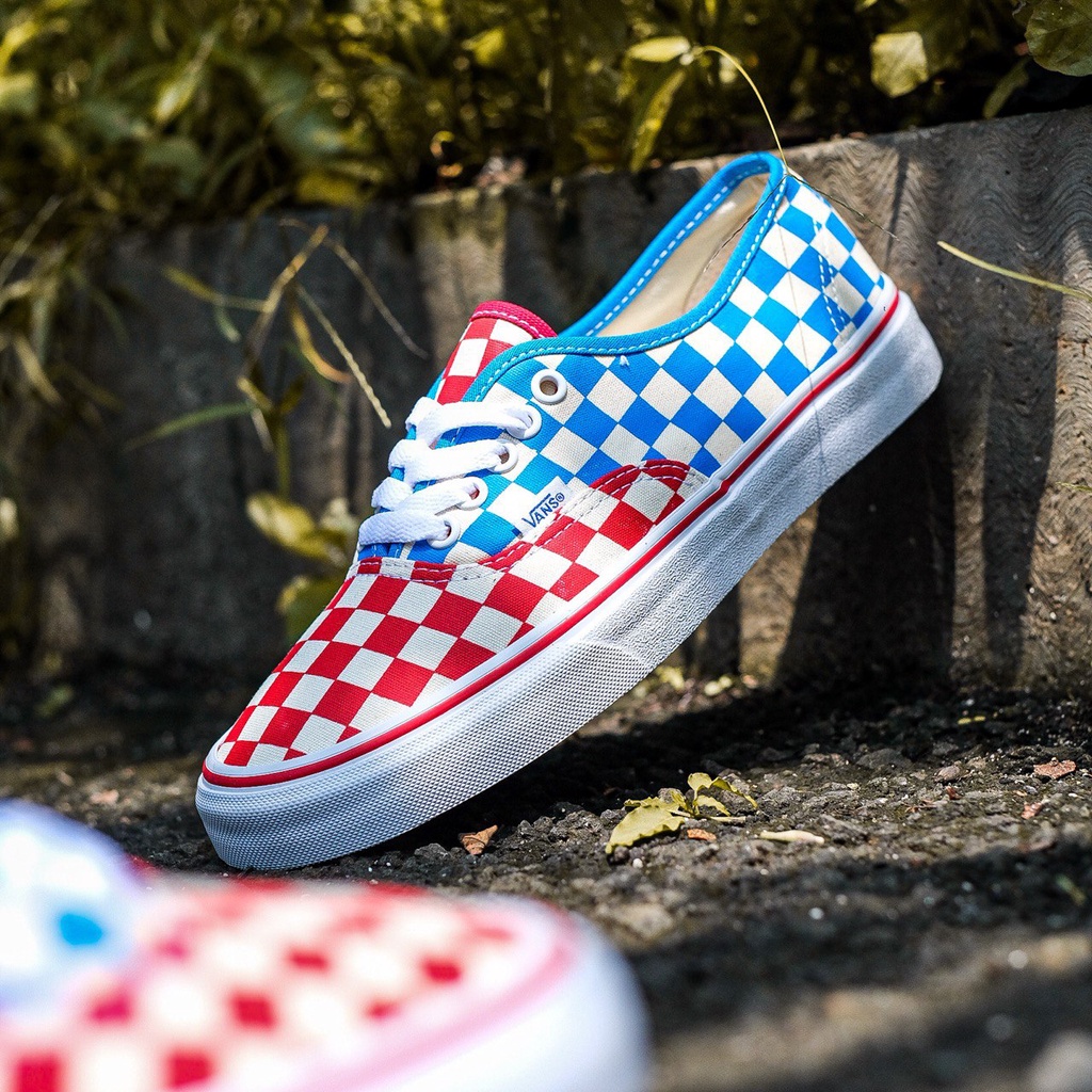 VANS AUTHENTIC CHECKERBOARD BLUE/RED CLASSIC ORIGINAL 100%