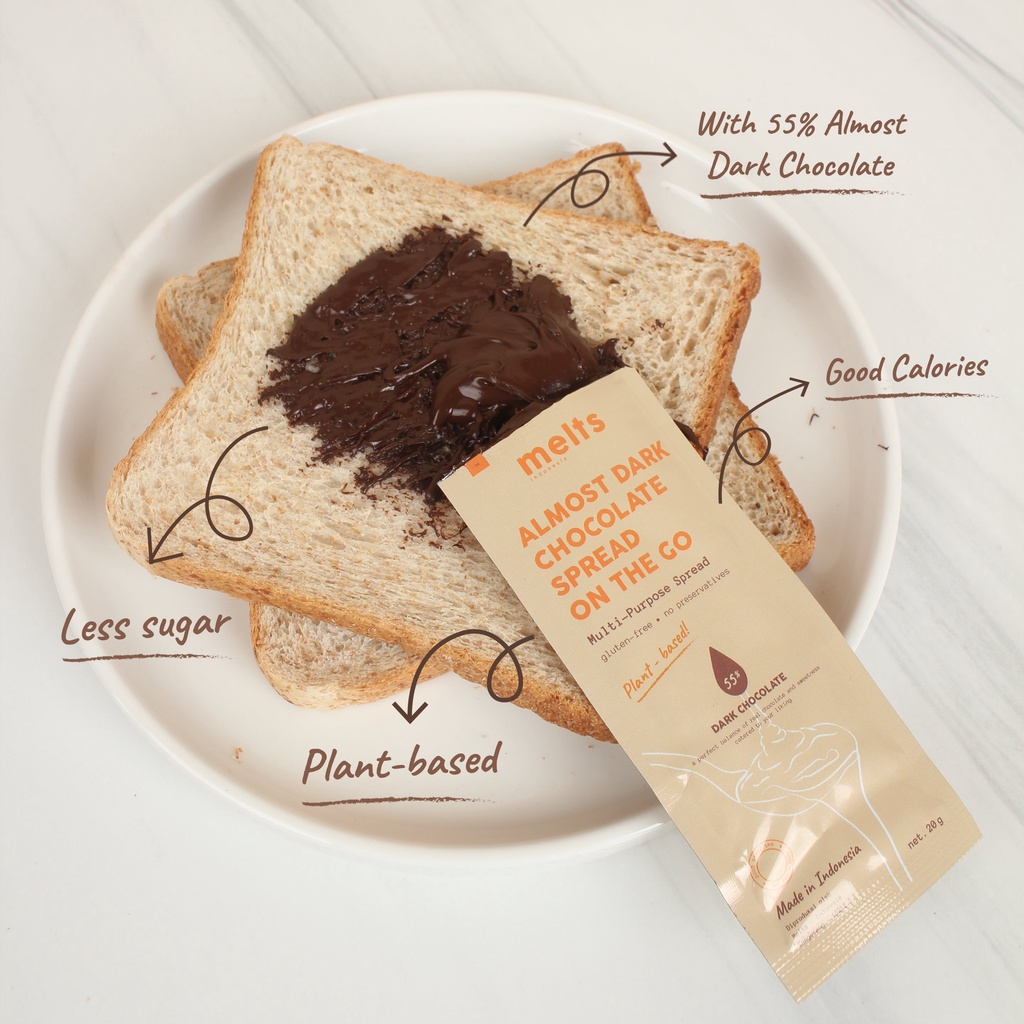 Melts On The Go - Almost Dark Chocolate Spread Sachet (Less Sugar, Gluten Free, Vegan)