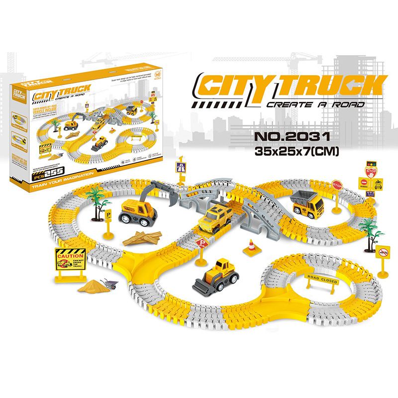 Mainan Anak 255PCS CITY TRUCK CREATE A ROAD Mobil Track Railcar Way