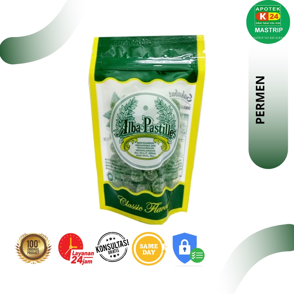 

Alba Pastiles Permen / Menyegarkan Tenggorokan Bau Mulut / Mint / 100g