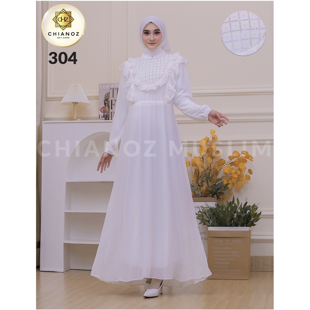 CHIANOZ Gamis Hitam Mewah Monika Dress Brukat Renda Baju Lebaran Umroh Haji Manasik Pesta Akad 301 304