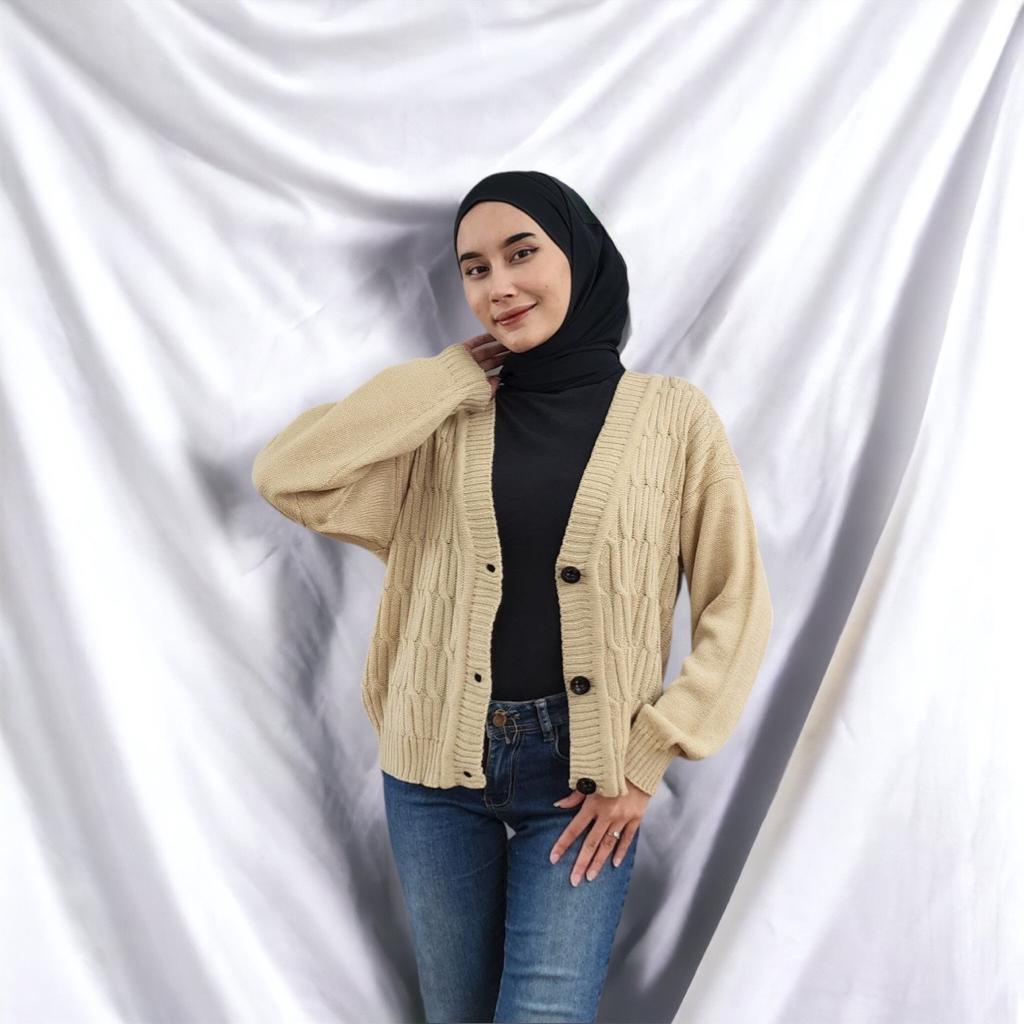 SWEATER KARDIGAN WANITA BAHAN RAJUT MOTIF CABLE OUTHER