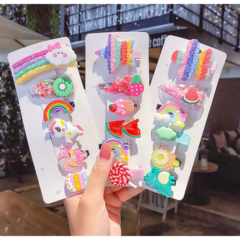 GP JEPIT RAMBUT ANAK KOREA RAINBOW SET ISI 6 PCS || JEPITAN ANAK CUTE GLITTER-J11