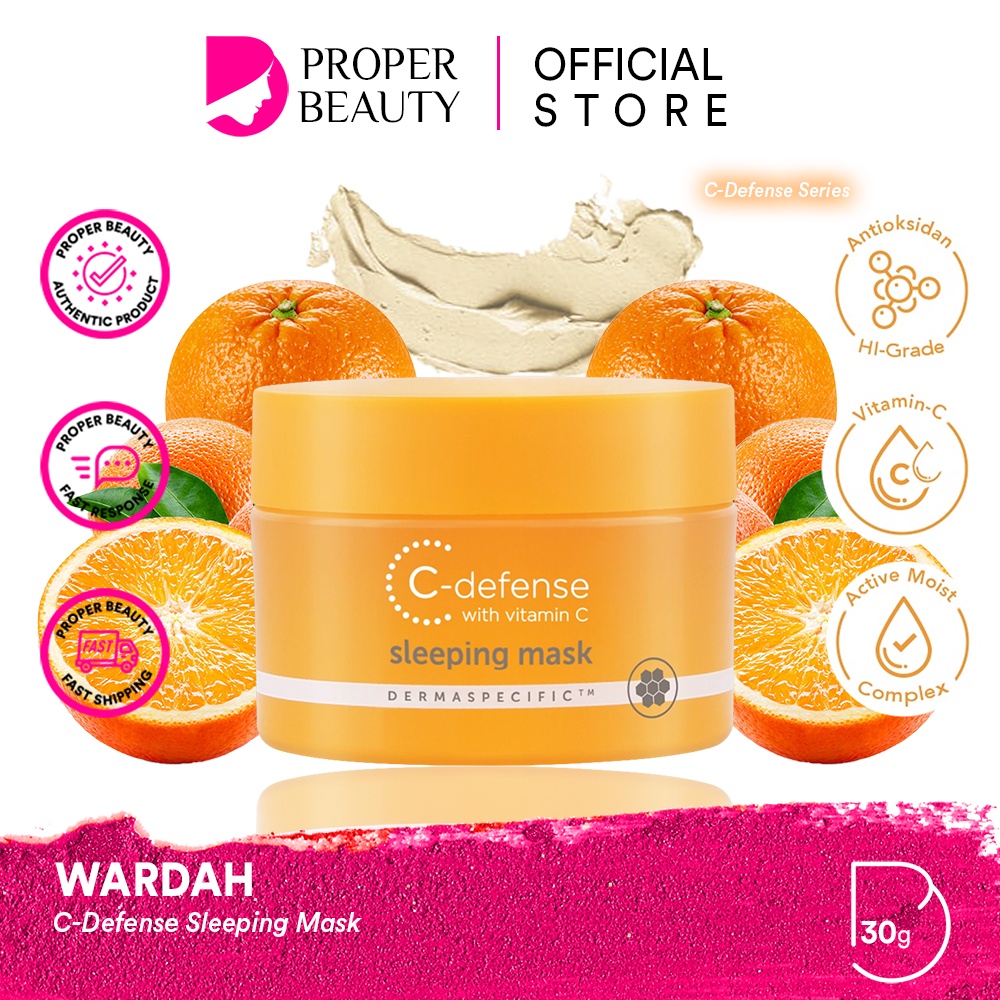 WARDAH C-Defense Sleeping Mask Indonesia / Masker Wajah 30g / Hi-Grade Vitamin C MoistLock Complex One Step Brighten &amp; Hydrate - Overnight Mask / Skincare Face Care Series Treatment / Energizing Creamy Wash Whip Foam Serum Mist DD Cream Mousse Moisturizer