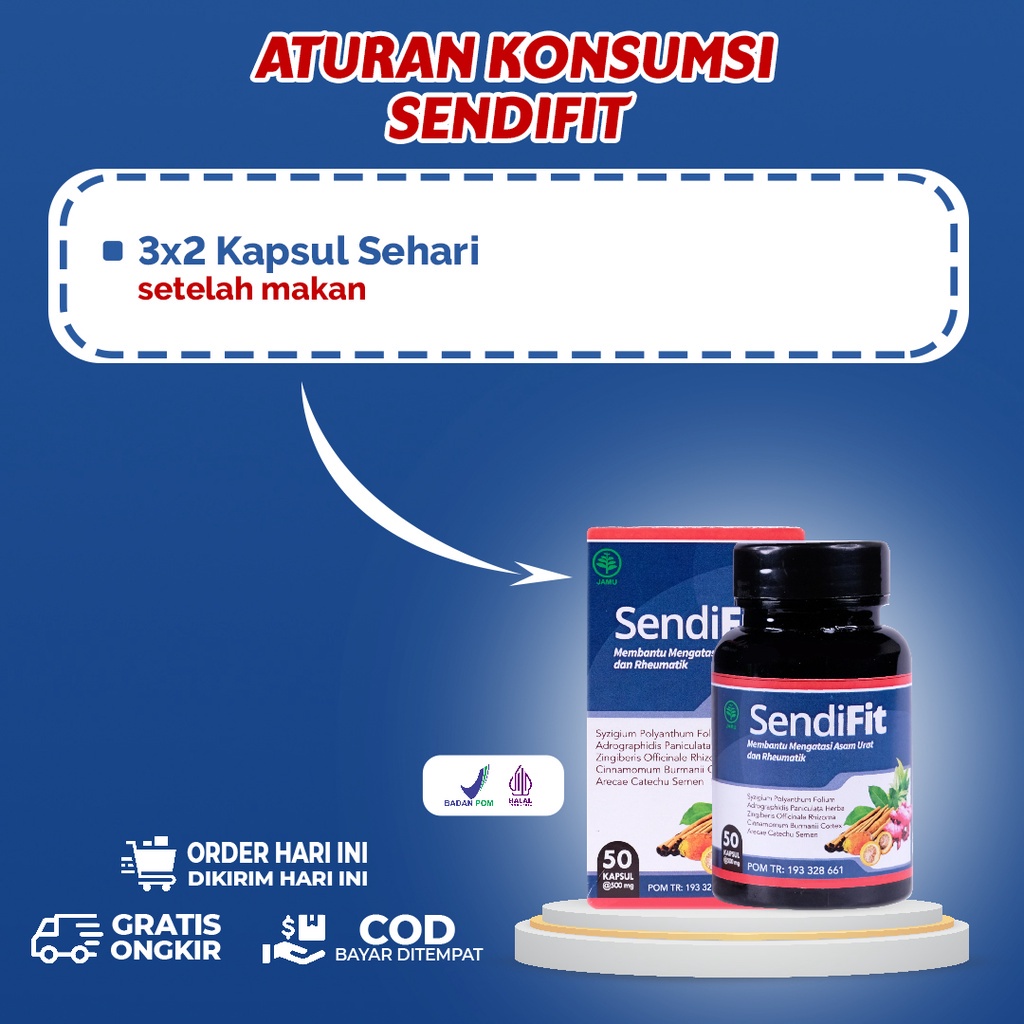 Acep Herbal - SendiFit Obat Nyeri Sendi Asam Urat Rematik Saraf Kejepit Sakit Pinggang Encok Kesemutan Tremor Sakit Tumit - 100% Herbal Alami Komposisi Lebih Lengkap - BPOM Halal - 50 Kapsul ORIGINAL