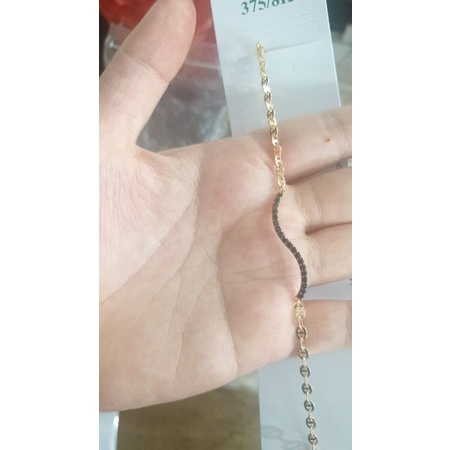 gelang tangan listring permata hitam emas asli 375 8k mas muda gold 17cm
