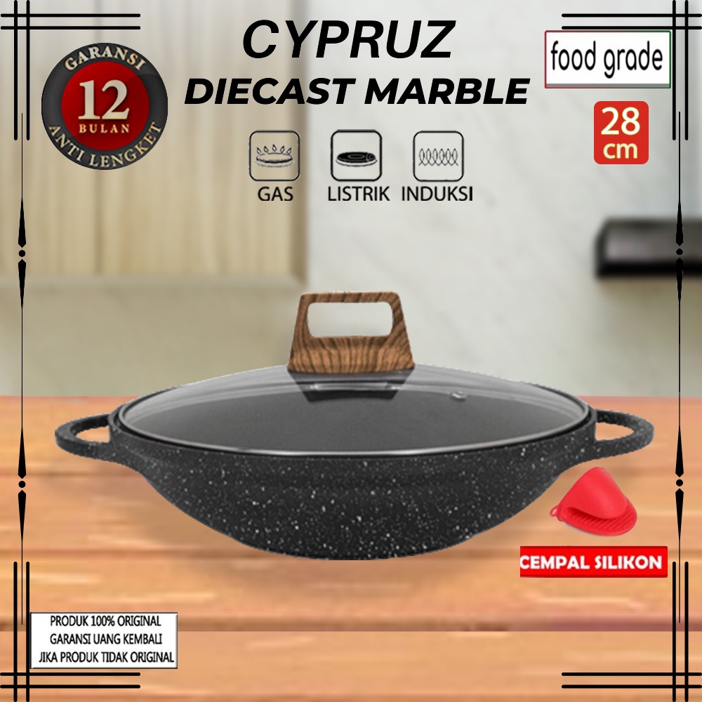 Cypruz Cyprus Wok Fry Pan Wajan Penggorengan Die Cast Marble 28 Cm KL-0728