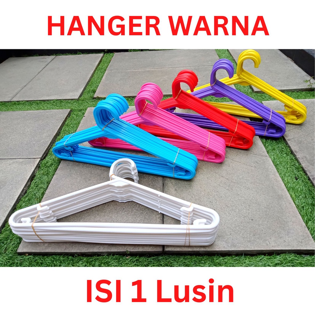 Hanger Warna / Hanger Putih / Gantungan baju Plastik Putih isi 12 PCS