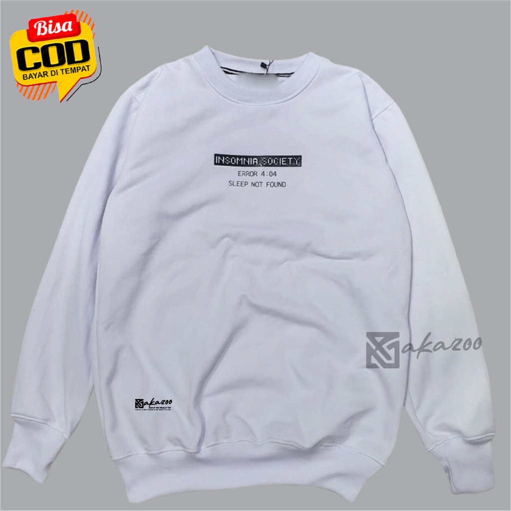 ocrewneck distro oversize pria Sablon INSOMNIA Warna Putih crewneck kerah tinggi sweater oblong jumbo xxl crewneck hitam akazo