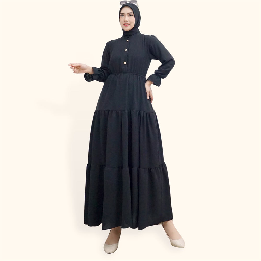 Long Dress gamis maxi lengan panjang wanita muslim variasi kancing emas - XSHOP Azka