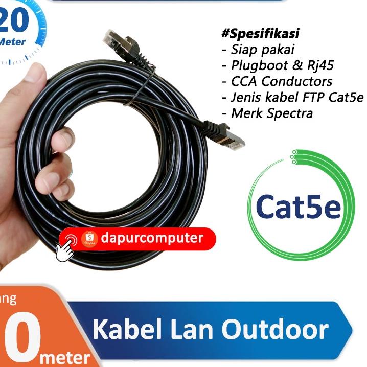 ♀ Kabel Lan 20 Meter Outdoor FTP Cat5e Spectra Wifi Internet Terbaik Siap Pakai Murah ◄