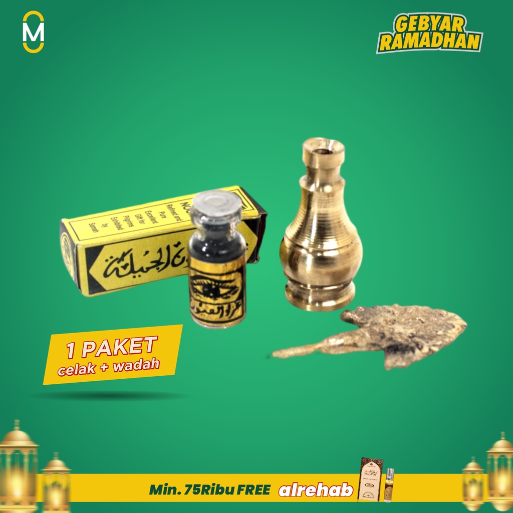 CepatSampai- Celak itsmid + Wadah Kuningan Celak Bubuk / Celak Kohl Noori Celak Mata arab Kohal