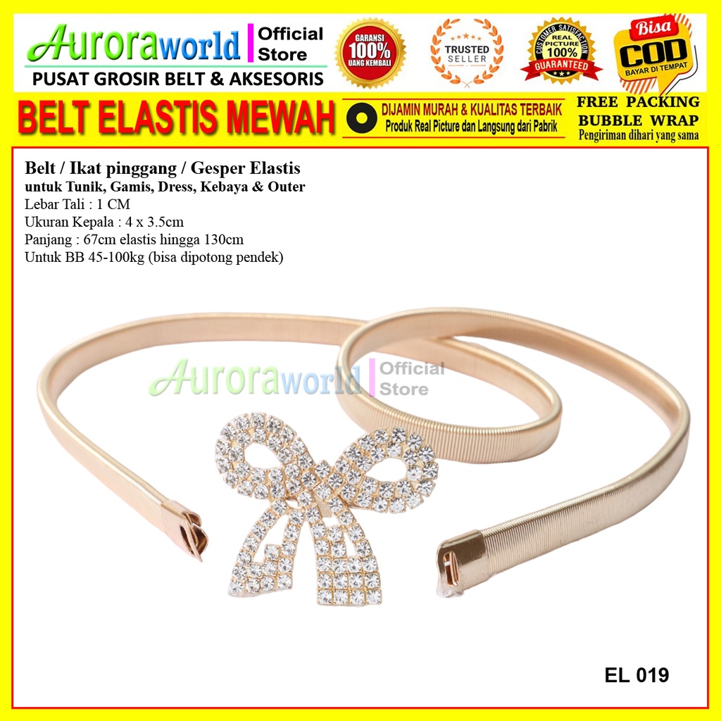 Auroraworld GESPER ELASTIS ikat pinggang elastis BELT WANITA untuk FASHION dress gamis tunik kemeja