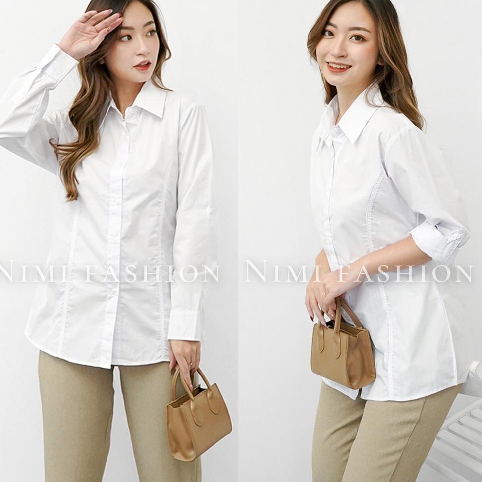 STOK TERBARU kemeja Putih Rempel List Wanita Baju Kemeja Putih Kerja Lenggan Panjang Formal Kantor W