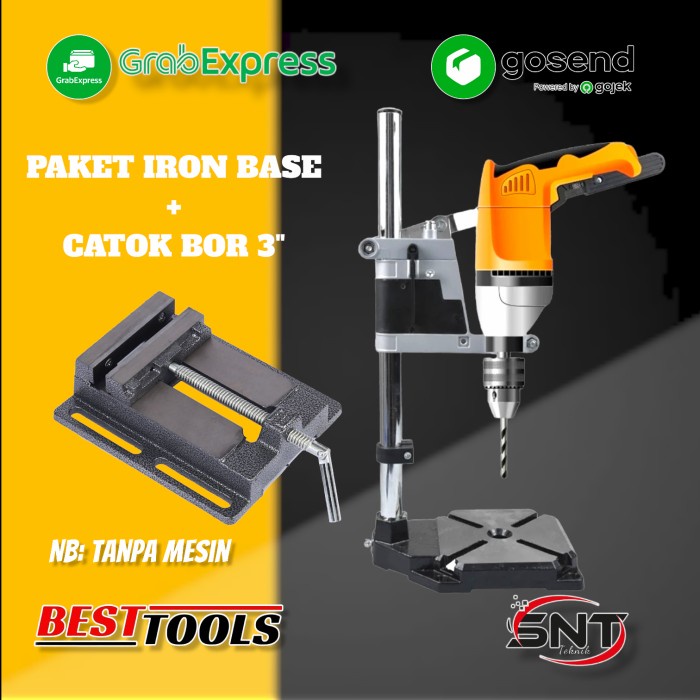 Paket Stand Drill , Dudukan Bor Iron Base Besttools + Catok Bor 3"