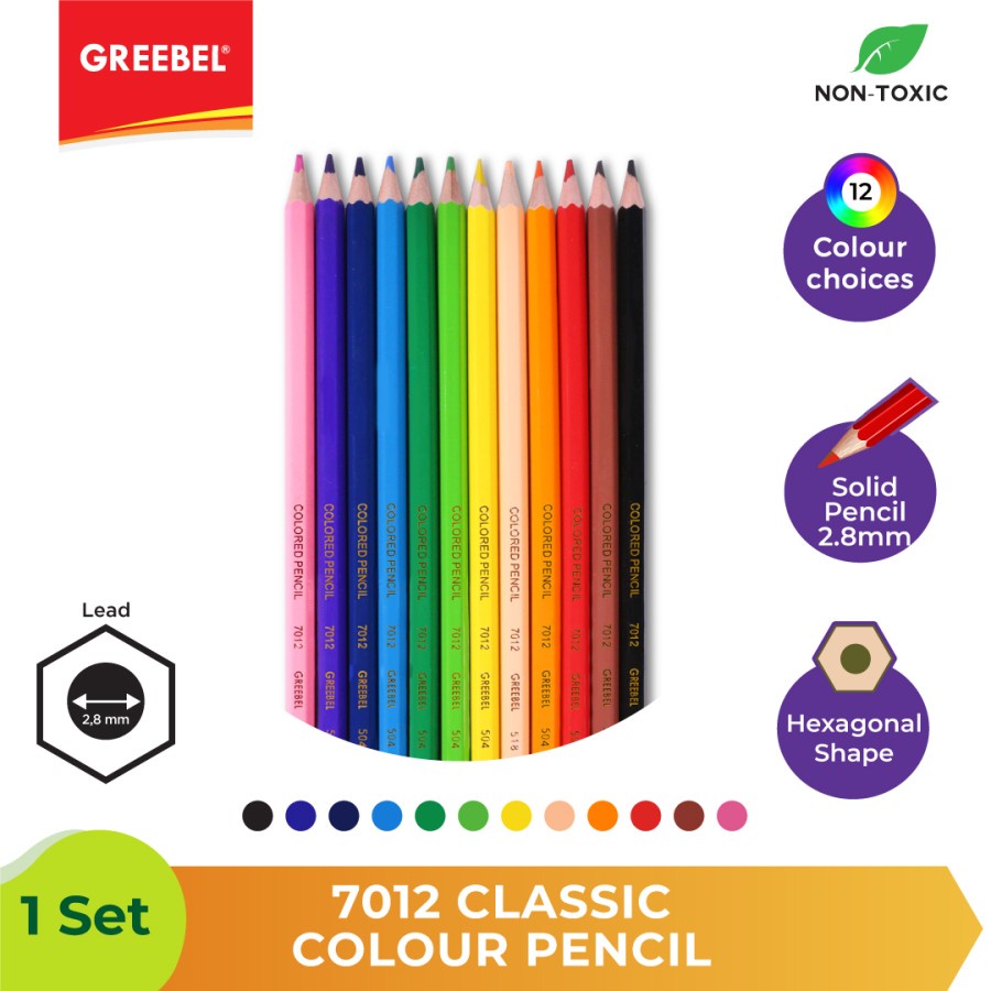 GREEBEL / Pensil Warna Greebel 7012 Classic Colour Pencil 12 Warna