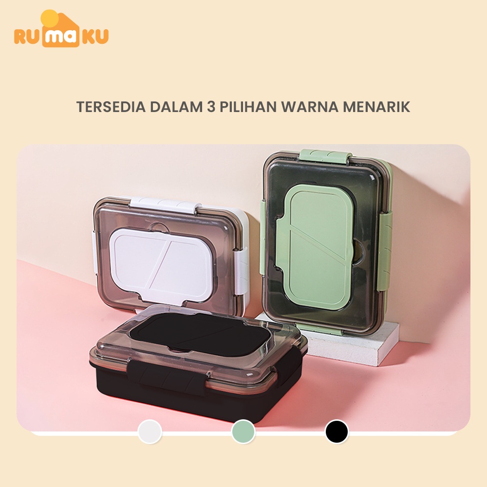 Rumaku Kotak Tempat Makan Tempat Bekal Lunchbox 4 Grid 1000 ml Tahan Suhu Panas Gratis Sendok BPA FREE