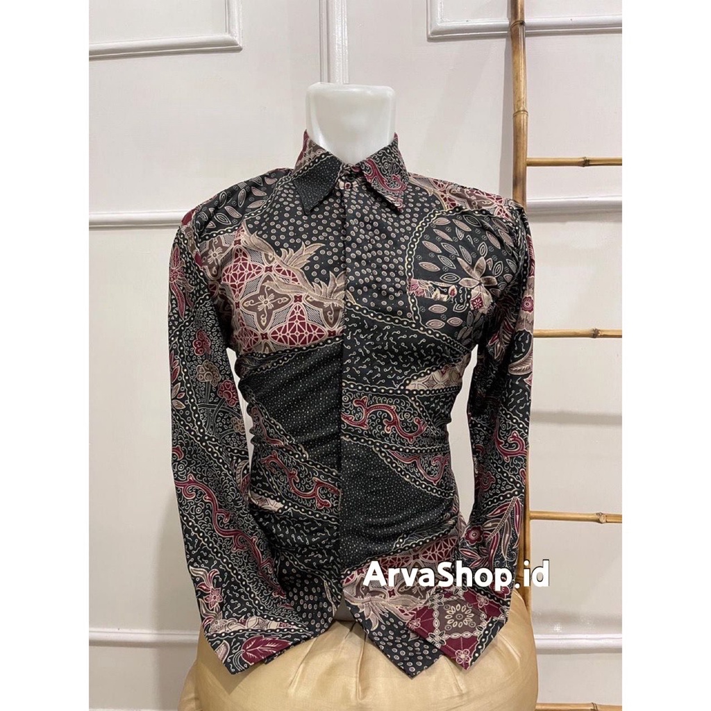 Kemeja Batik Pria Modern Lengan Panjang Casual Modis Slim Fit Trendy Masa Kini