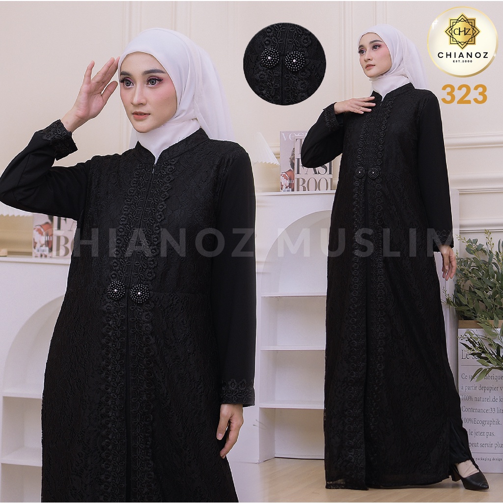 CHIANOZ Gamis Putih Mewah Nikita Dress Brukat Renda Baju Lebaran Umroh Haji Manasik Pesta Akad 317 323