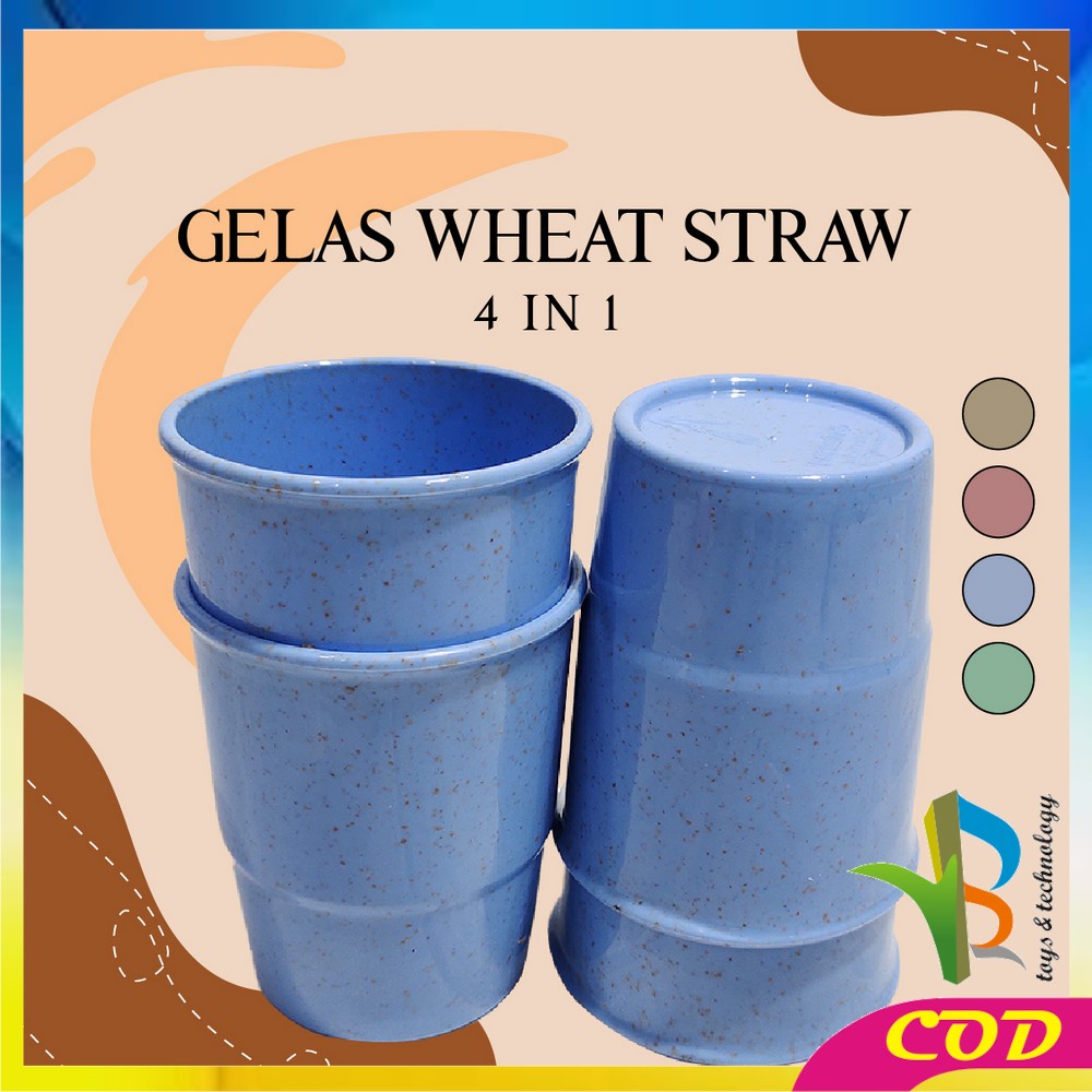 RB-C811 Gelas Wheat Straw 4IN1 / Gelas Cangkir Mug Plastik Jerami Gandum / Gelas Tanpa Gagang Serbaguna