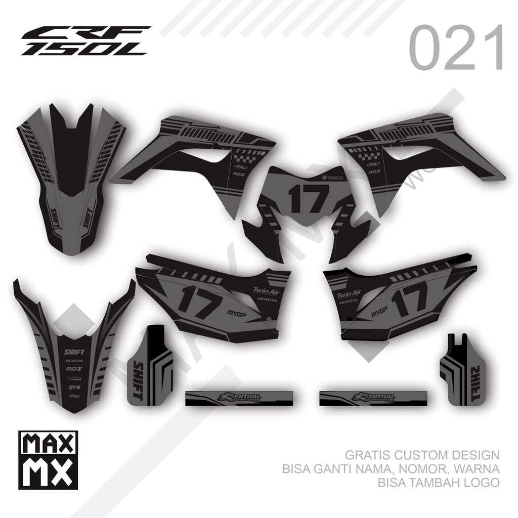 Decal CRF 150L sticker motor CRF150L stiker variasi 021 MOTIF MONOCROM GREY