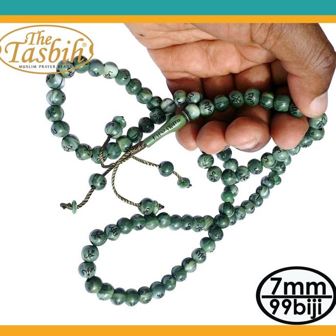 Tasbih Ukiran Hitam Lafadz Allah & Muhammad Ukuran 7mm Marble Green