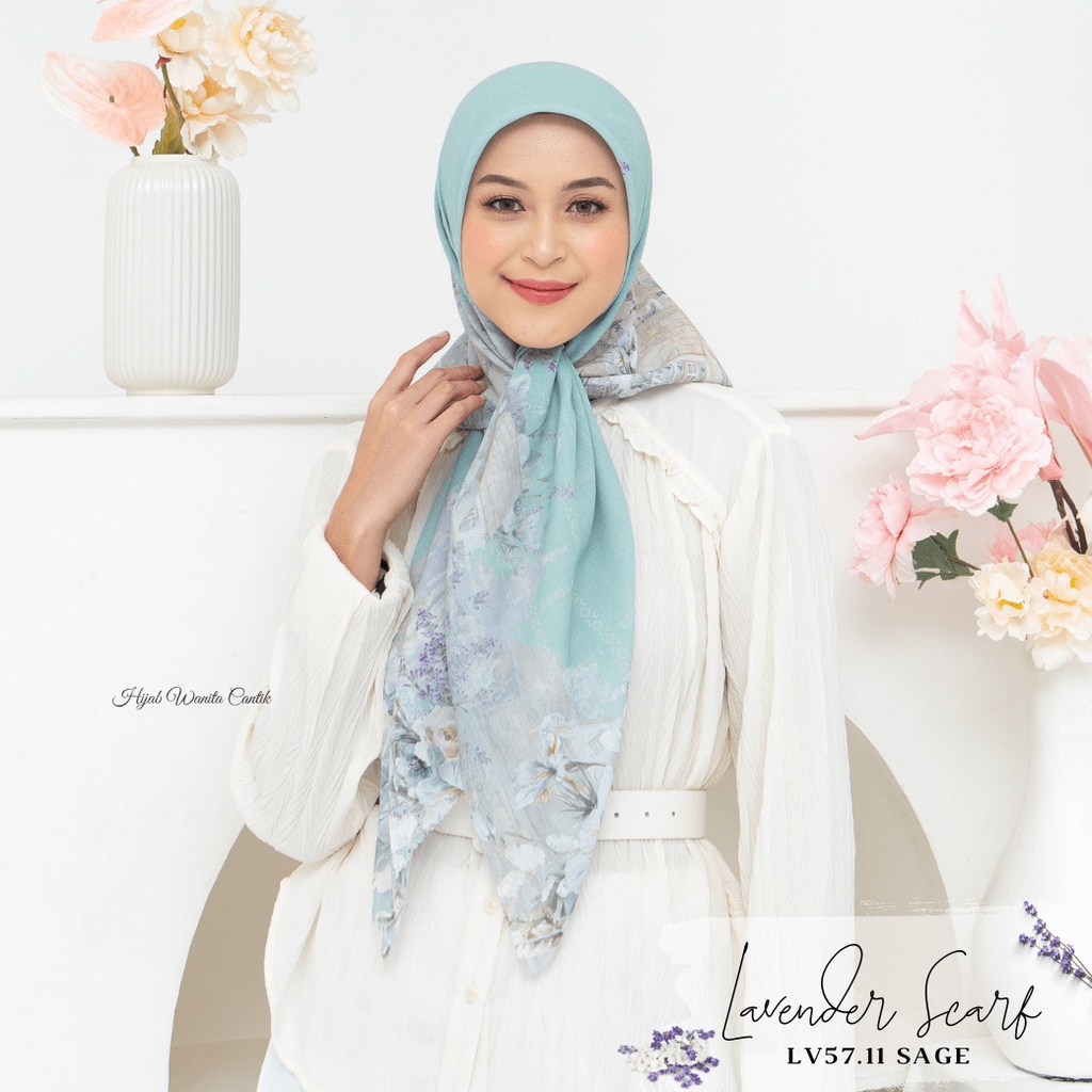 HIRA - Hijabwanitacantik - Segiempat Lavender Scarf LV57.11 Sage | Hijab Segi Empat Motif Jilbab Voa