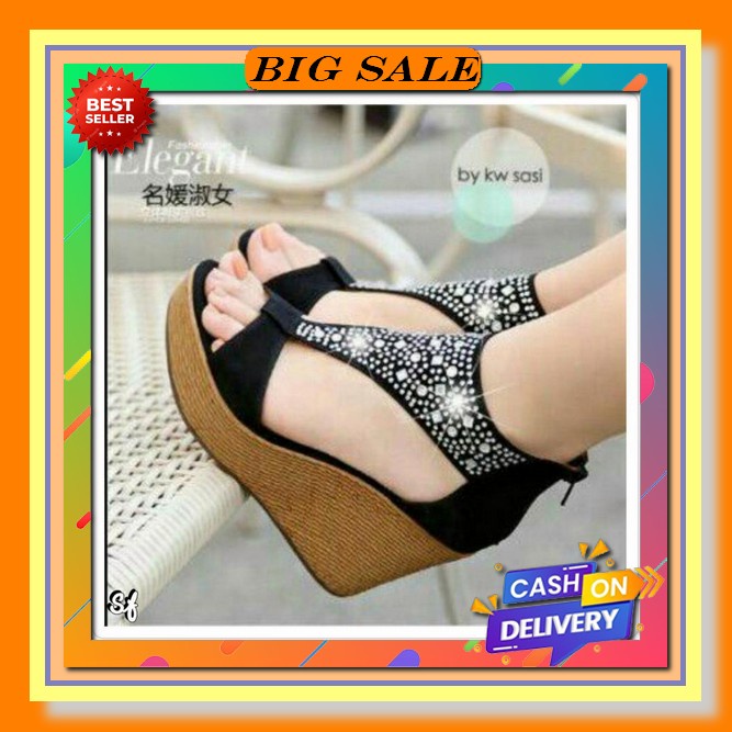 Sandal Wedges Wanita Casual Trendy Bahan Terbaik Kualitas Import / Nn 15 / Cod Sandal Wedges Calbi W