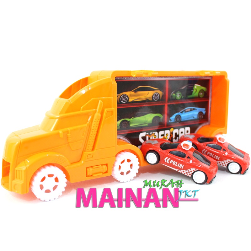 MAINANKEI MAINAN ANAK  MOBIL TRUCK CARRYING BOX YN6 MINAN TRUCK CARRY PENGANGKUT MOBIL POLISI MINI 2PCS