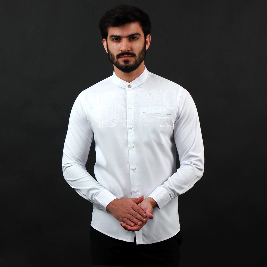 Casella Baju Koko Pria Lengan Panjang Premium Horizontal White | Baju Koko Putih Lengan Panjang 9799 White