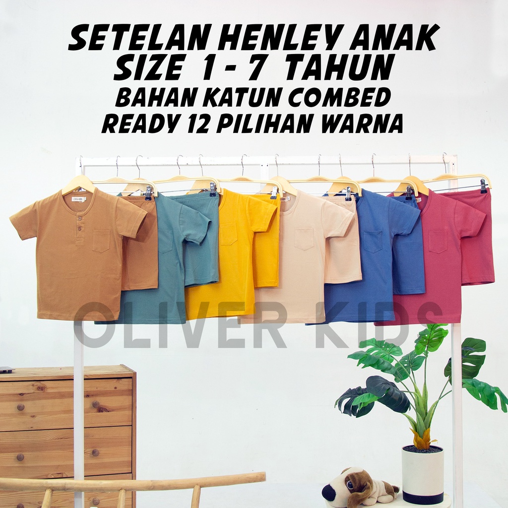 paket 1 kodi 20 set. setelan anak henley button kaos dan celana