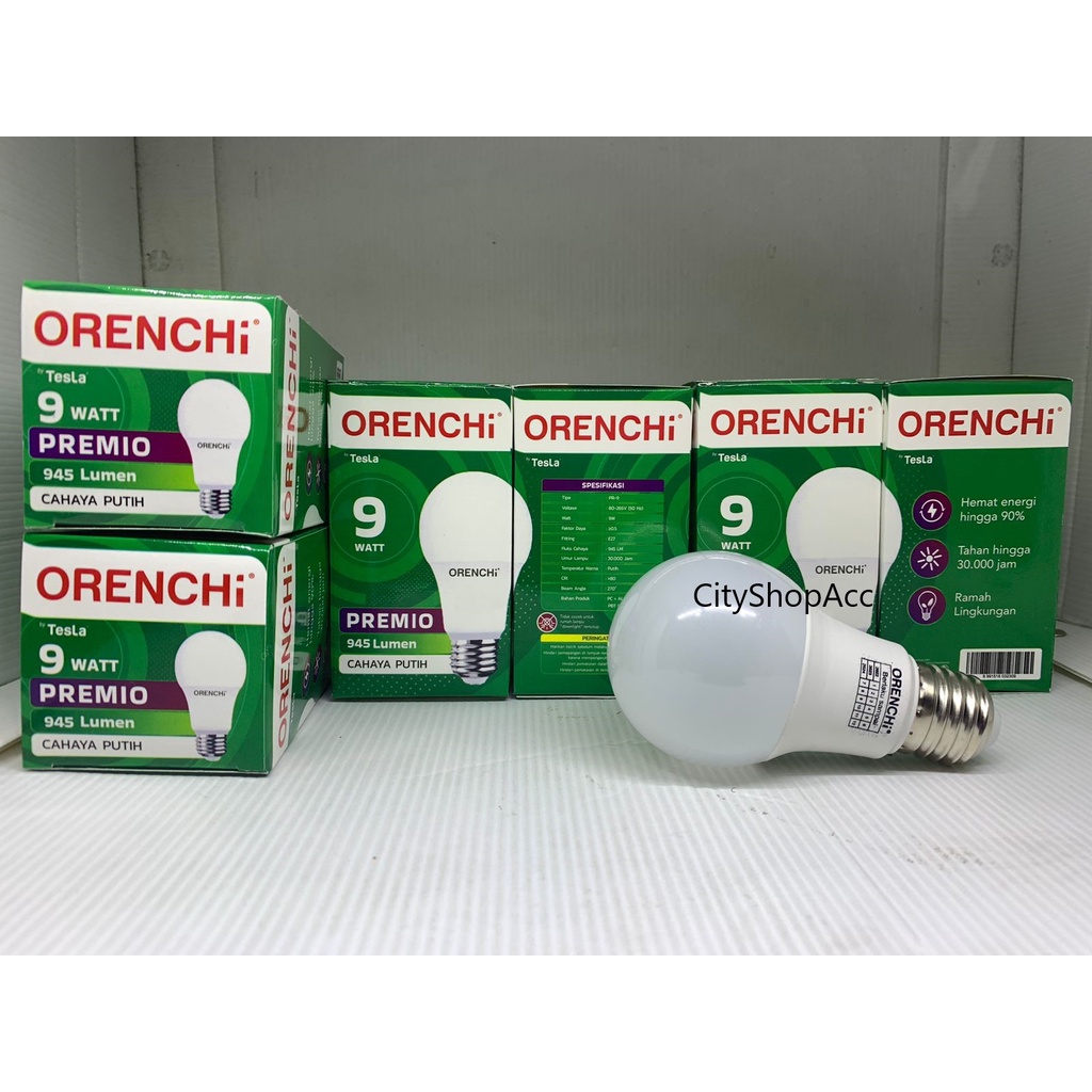 Lampu LED Orenchi Premio 9 Watt 9Watt /  Lampu Bohlam Orenchi Premio LED 9 W 9W Cahaya Putih SNI by Tesla