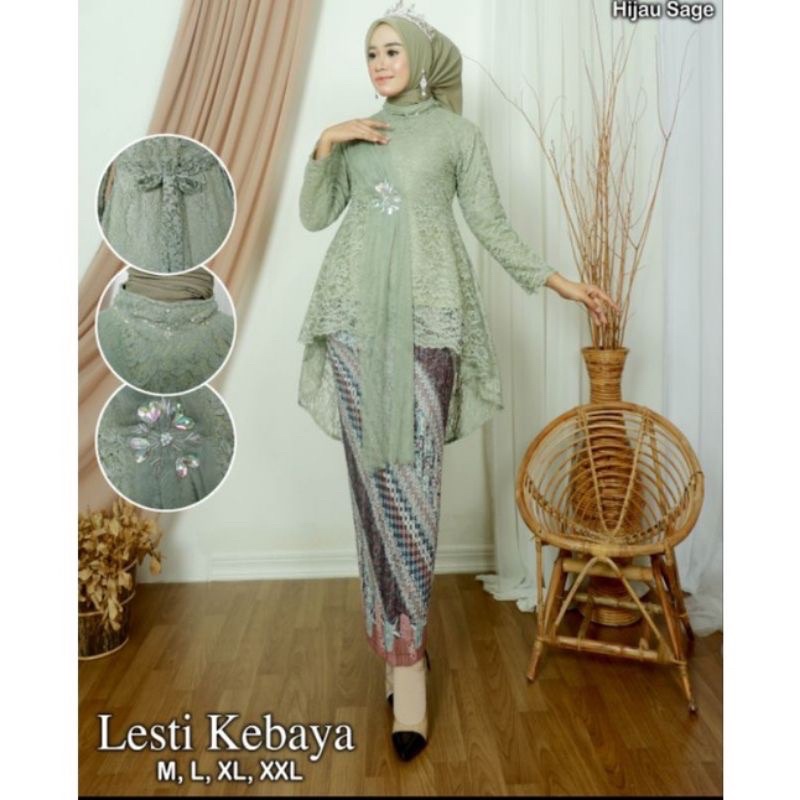 Permata Olshop / Setelan Kebaya Lesty Kejora / Kebaya Tunik Brukat Lesty / Kebaya Wisuda / Kebaya Modern / Kebaya Brukat / Kebaya Lesty Brukat Salendang Tutu