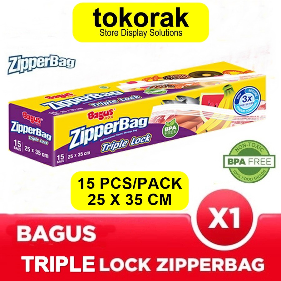 BAGUS ZIPPERBAG TRIPLE LOCK 15'S 25 X 35 CM ZIPLOCK ZIPPER BAG