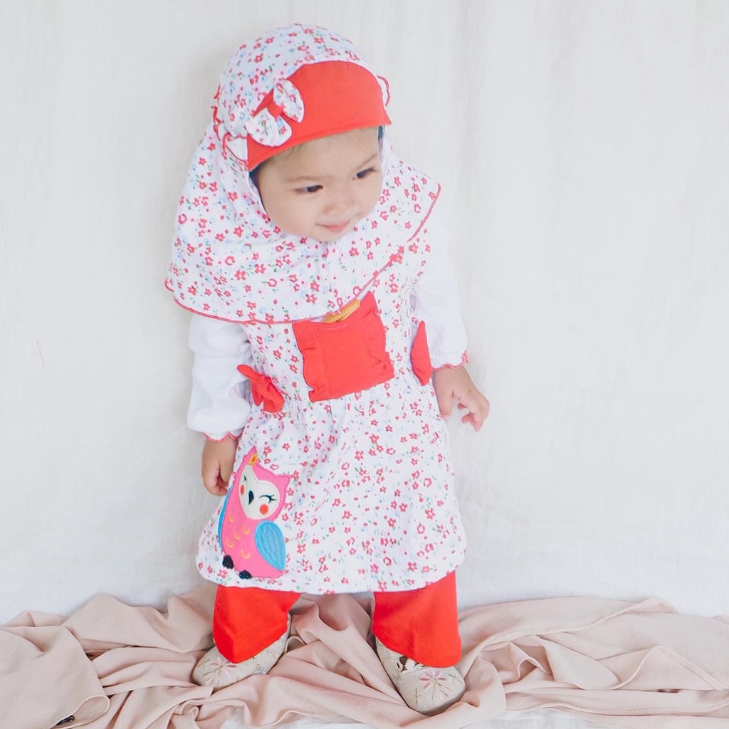 100% cotton lembut gamis LITTLE BEE / SWEETY OWL MOSLEM Setelan Baju Muslim Hijab Lucu Fashion Anak Bayi Perempuan Cewek Terlaris