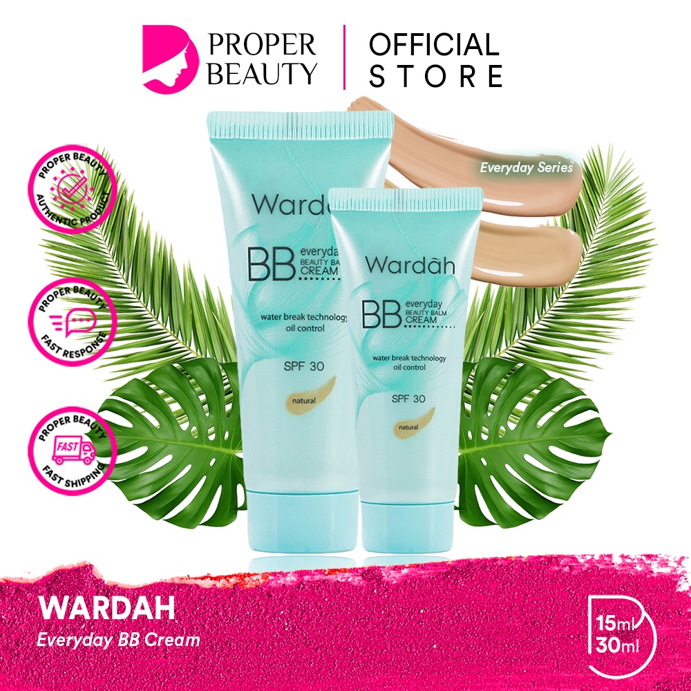 WARDAH Everyday BB Cream Indonesia / 15ml 30ml / SPF 30 Water Break Technology Oil Control / Aloe Vera Extract Bio Hyaluronic Acid / Beauty Balm Light Natural Every Day Matte Soft Focus Lembab Halus Cosmetic Face Makeup Make Up Every Day Series Foundation