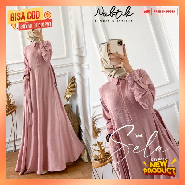 Gamis Crinkle Andin Wnita Baju Hamis Viral Kekinian Bsju Gamos Branded Crincle Dres Syari Prempuan P