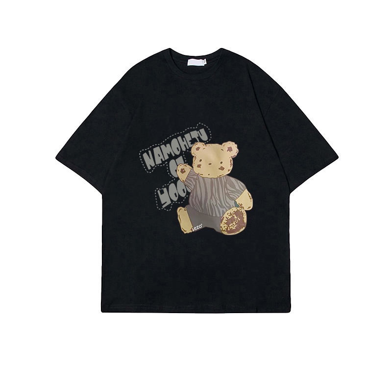 100% Katun Graphic Tee Kaos Couple Baju Wanita Atasan Wanita Oversize Kaos Cute Bear Printing Putih T-shirt Couple Korean Style/baju kaos