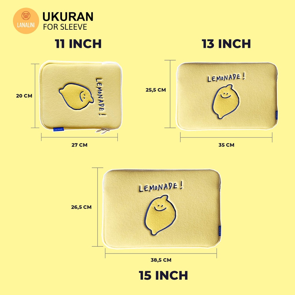 Sleeve Pouch Sarung Tas Bag Case Ipad Tab Tablet Macbook Air Pro Laptop Asus Acer Lenovo HP Huawei 11 12 13 14 15 inch Motif Gambar Lemon Warna Kuning Lucu Cute Murah Korean Model