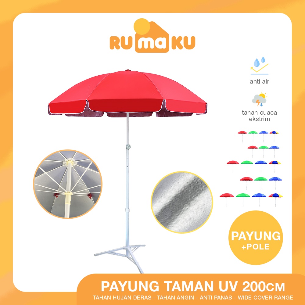 Rumaku Payung Jumbo Jualan 200 Cm Tenda Dagang Kanopi Parasol Booth Event Taman Pantai Bazar Cafe Anti UV
