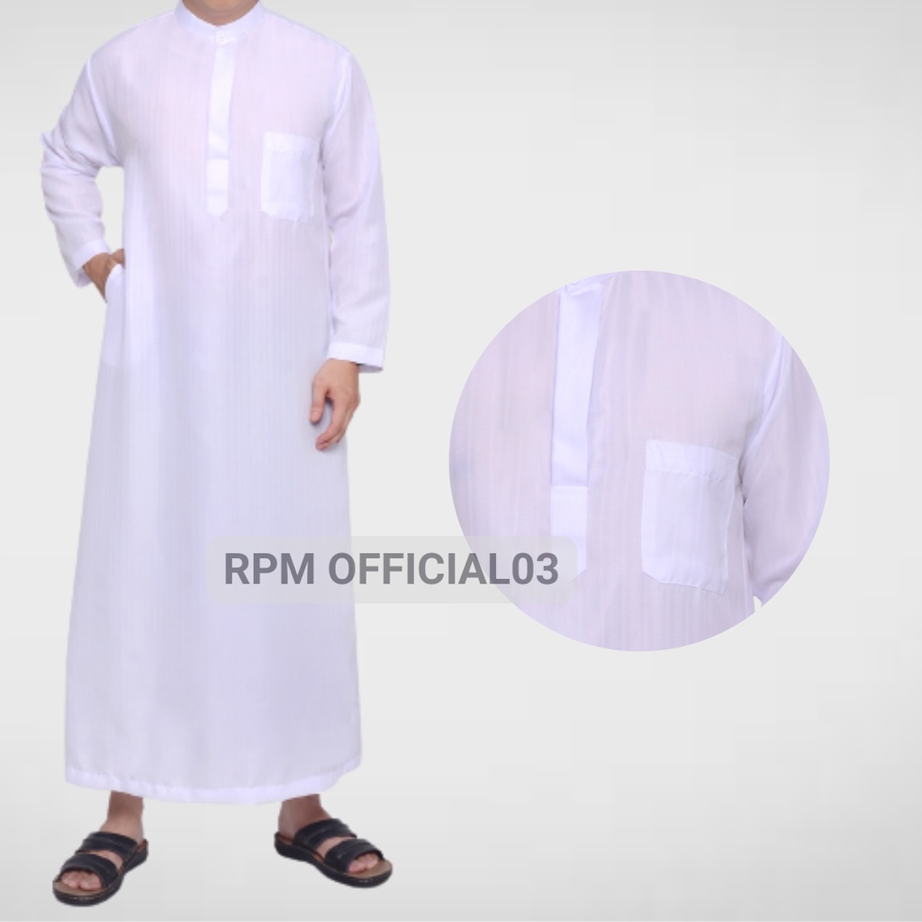 Baju Gamis Jubah Saudi Pria Muslim Dewasa Import Koko Terbaru Modern Berkualitas Motif Lengan Panjang Cowo Putih